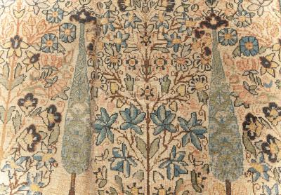 Antique Persian Kirman Beige Pastel Colors Handwoven Wool Carpet