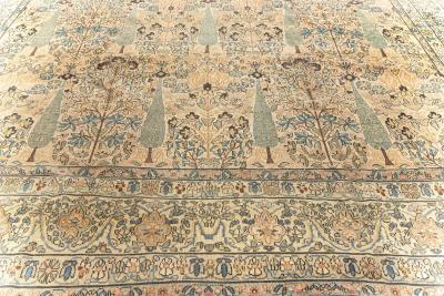 Antique Persian Kirman Beige Pastel Colors Handwoven Wool Carpet