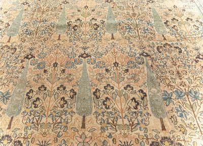 Antique Persian Kirman Beige Pastel Colors Handwoven Wool Carpet