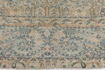 Antique Persian Kirman Blue Green Beige Handmade Wool Rug