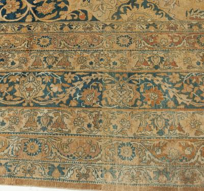 Antique Persian Kirman Botanic Beige Brown Black Handmade Wool Rug