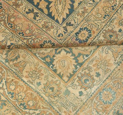 Antique Persian Kirman Botanic Beige Brown Black Handmade Wool Rug