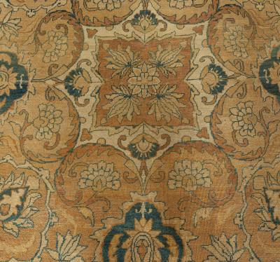 Antique Persian Kirman Botanic Beige Brown Black Handmade Wool Rug