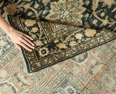 Antique Persian Kirman Botanic Handmade Wool Carpet