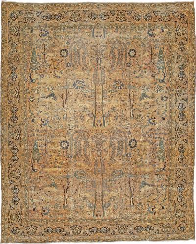 Antique Persian Kirman Botanic Handmade Wool Rug