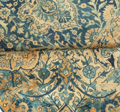 Antique Persian Kirman Botanic Navy Blue Background Rug Size Adjusted 