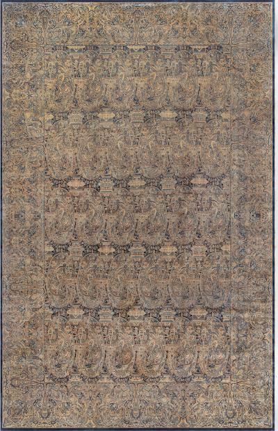 Antique Persian Kirman Floral Beige Handmade Wool Rug