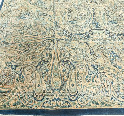 Antique Persian Kirman Floral Beige Handmade Wool Rug