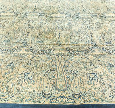 Antique Persian Kirman Floral Beige Handmade Wool Rug