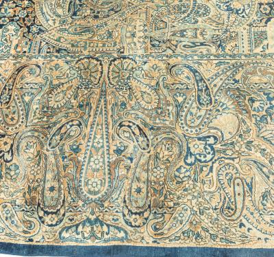 Antique Persian Kirman Floral Beige Handmade Wool Rug
