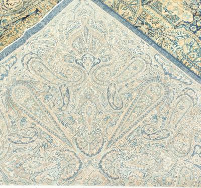 Antique Persian Kirman Floral Beige Handmade Wool Rug