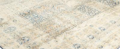 Antique Persian Kirman Green Beige Handmade Wool Carpet