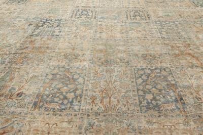 Antique Persian Kirman Green Beige Handmade Wool Carpet