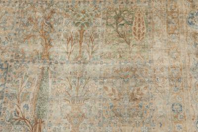 Antique Persian Kirman Green Beige Handmade Wool Carpet