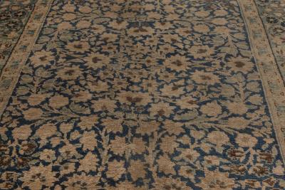 Antique Persian Kirman Indigo Blue Beige and Brown Handwoven Wool Runner