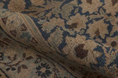 Antique Persian Kirman Indigo Blue Beige and Brown Handwoven Wool Runner