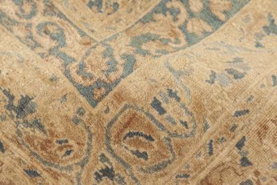 Antique Persian Kirman Orange Beige and Blue Hand Knotted Wool Rug