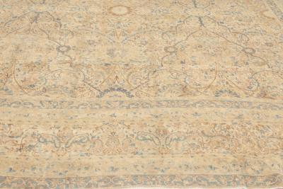 Antique Persian Kirman Orange Beige and Blue Hand Knotted Wool Rug