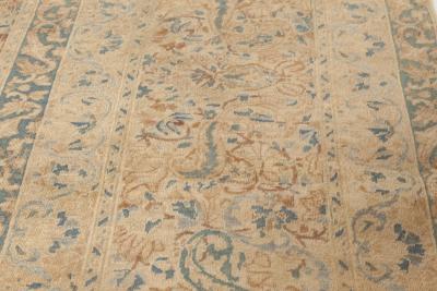 Antique Persian Kirman Orange Beige and Blue Hand Knotted Wool Rug