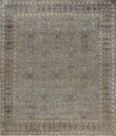 Antique Persian Kirman Rug in Beige Blue and Brown