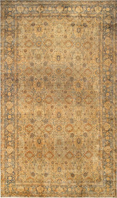 Antique Persian Kirman Yellow Handmade Wool Rug