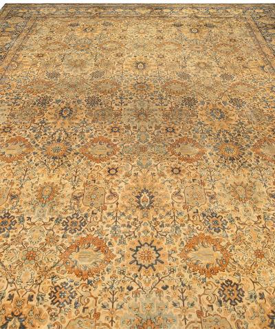 Antique Persian Kirman Yellow Handmade Wool Rug