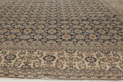 Antique Persian Meshad Botanic Beige Brown and Black Handwoven Wool Rug