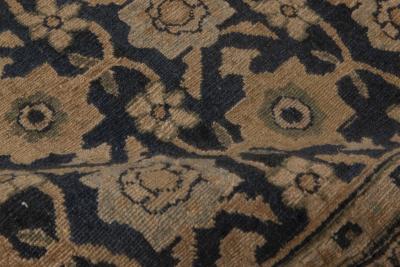 Antique Persian Meshad Botanic Beige Brown and Black Handwoven Wool Rug