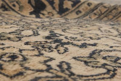 Antique Persian Meshad Botanic Beige Brown and Black Handwoven Wool Rug