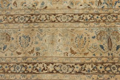 Antique Persian Meshad Botanic Blue Brown Hand Knotted Wool Rug
