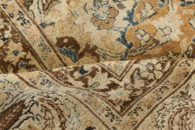 Antique Persian Meshad Botanic Blue Brown Hand Knotted Wool Rug