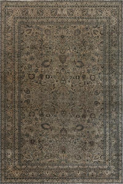 Antique Persian Meshad Botanic Handmade Wool Rug