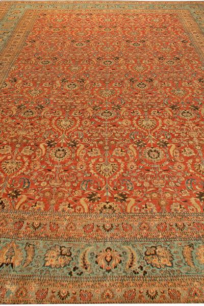 Antique Persian Meshad Botanic Orange Handmade Wool Rug