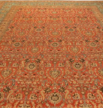 Antique Persian Meshad Botanic Orange Handmade Wool Rug