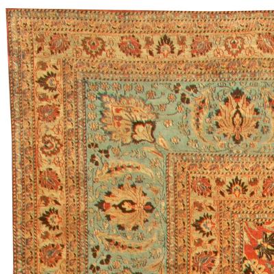 Antique Persian Meshad Botanic Orange Handmade Wool Rug