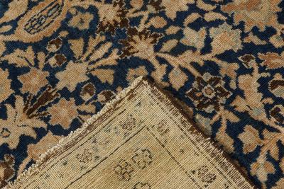 Antique Persian Meshad Rug in Beige Blue and Brown
