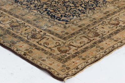 Antique Persian Meshad Rug in Beige Blue and Brown