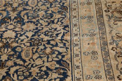 Antique Persian Meshad Rug in Beige Blue and Brown