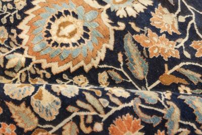 Antique Persian Mohtashem Kashan Orange Black and Light Blue Wool Rug