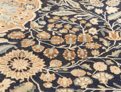 Antique Persian Mohtashem Kashan Orange Black and Light Blue Wool Rug