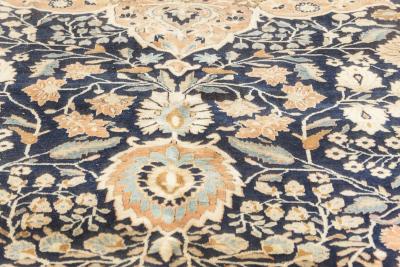 Antique Persian Mohtashem Kashan Orange Black and Light Blue Wool Rug