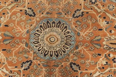 Antique Persian Mohtashem Kashan Orange Black and Light Blue Wool Rug