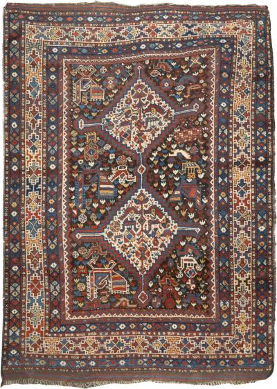 Antique Persian Qashqai Rug 4 7 x 6 5 