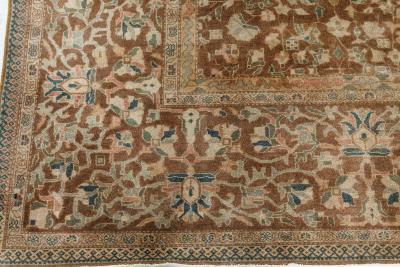 Antique Persian Sarouk Botanic Brown Handmade Wool Rug