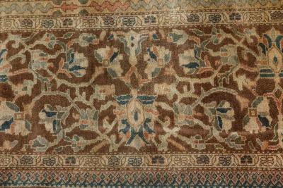 Antique Persian Sarouk Botanic Brown Handmade Wool Rug
