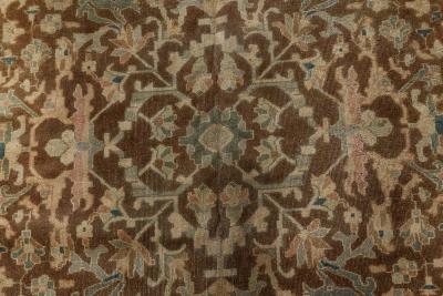 Antique Persian Sarouk Botanic Brown Handmade Wool Rug