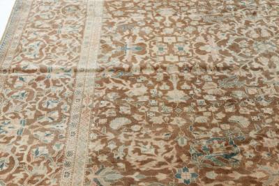 Antique Persian Sarouk Botanic Brown Handmade Wool Rug