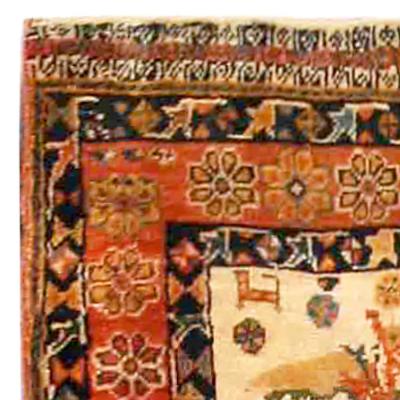 Antique Persian Shiraz Red Ivory Black Handmade Wool Carpet