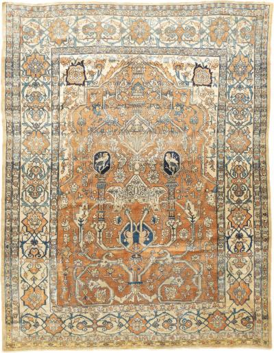 Antique Persian Silk Heriz Rug 4 6 x 5 10 