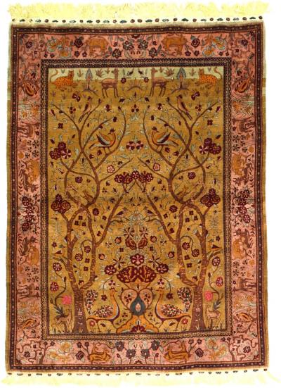 Antique Persian Silk Kashan Tree of Life Rug 4 8 x 6 4 